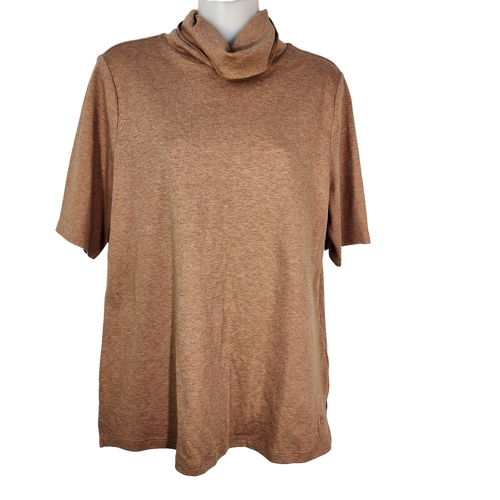 Isaac Mizrahi Live! Womens Top Medium Essentials Pima Cotton Turtleneck Brown